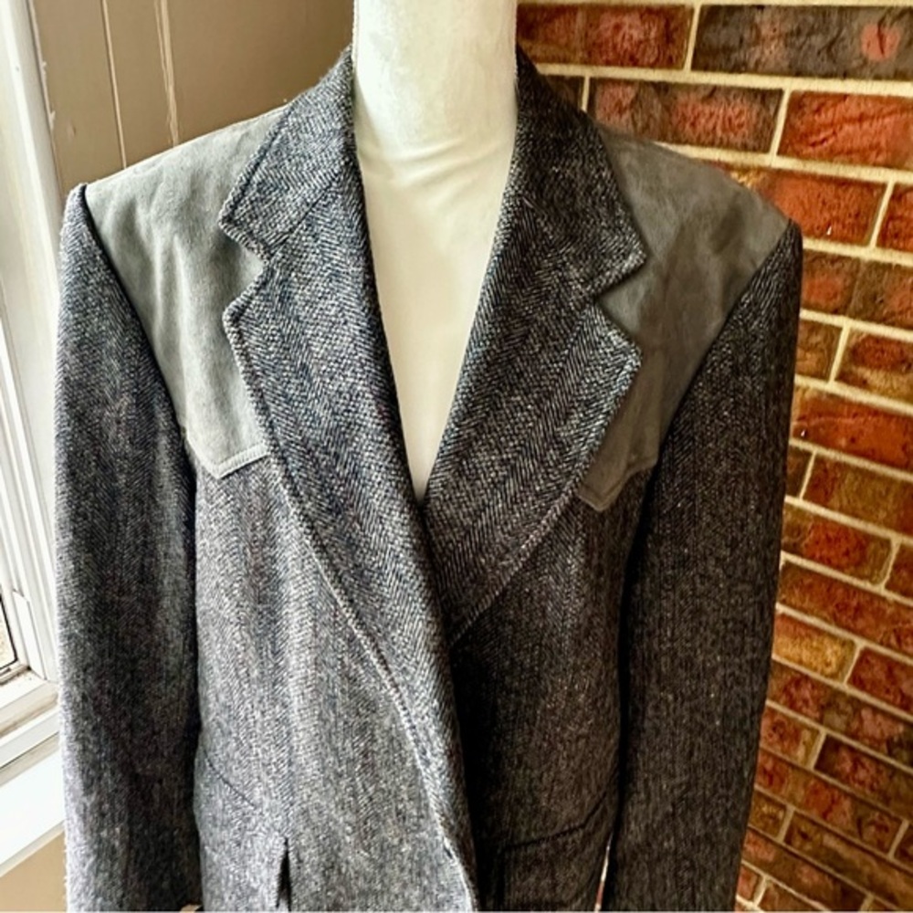 Pendleton Wool Blazer with Light Gray Suede Accents Grandpacore Oversized Vtg